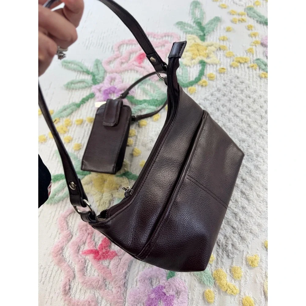 Sonoma Life Style Dark Brown Pebbled Faux Leather Shoulder Bag with Pouch